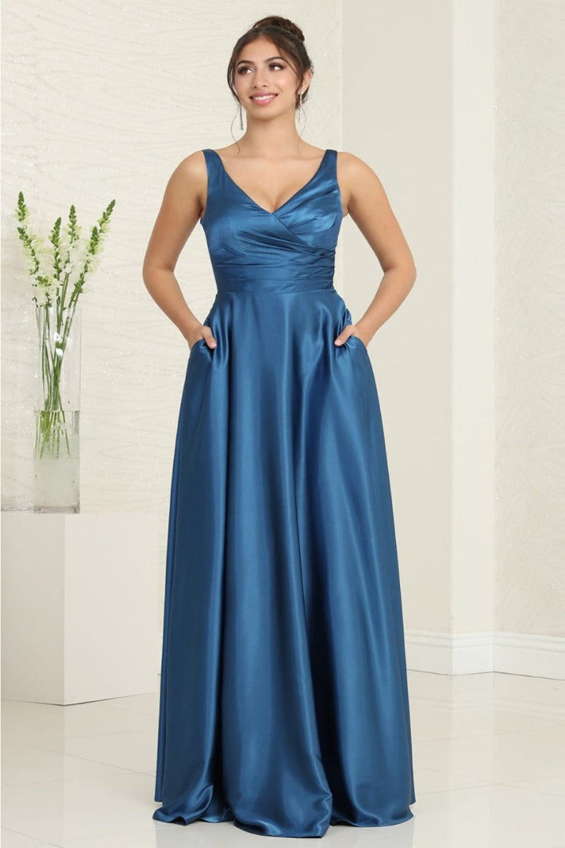 May Queen MQ1994 Sleeveless Side Pockets Satin Formal Evening Dress