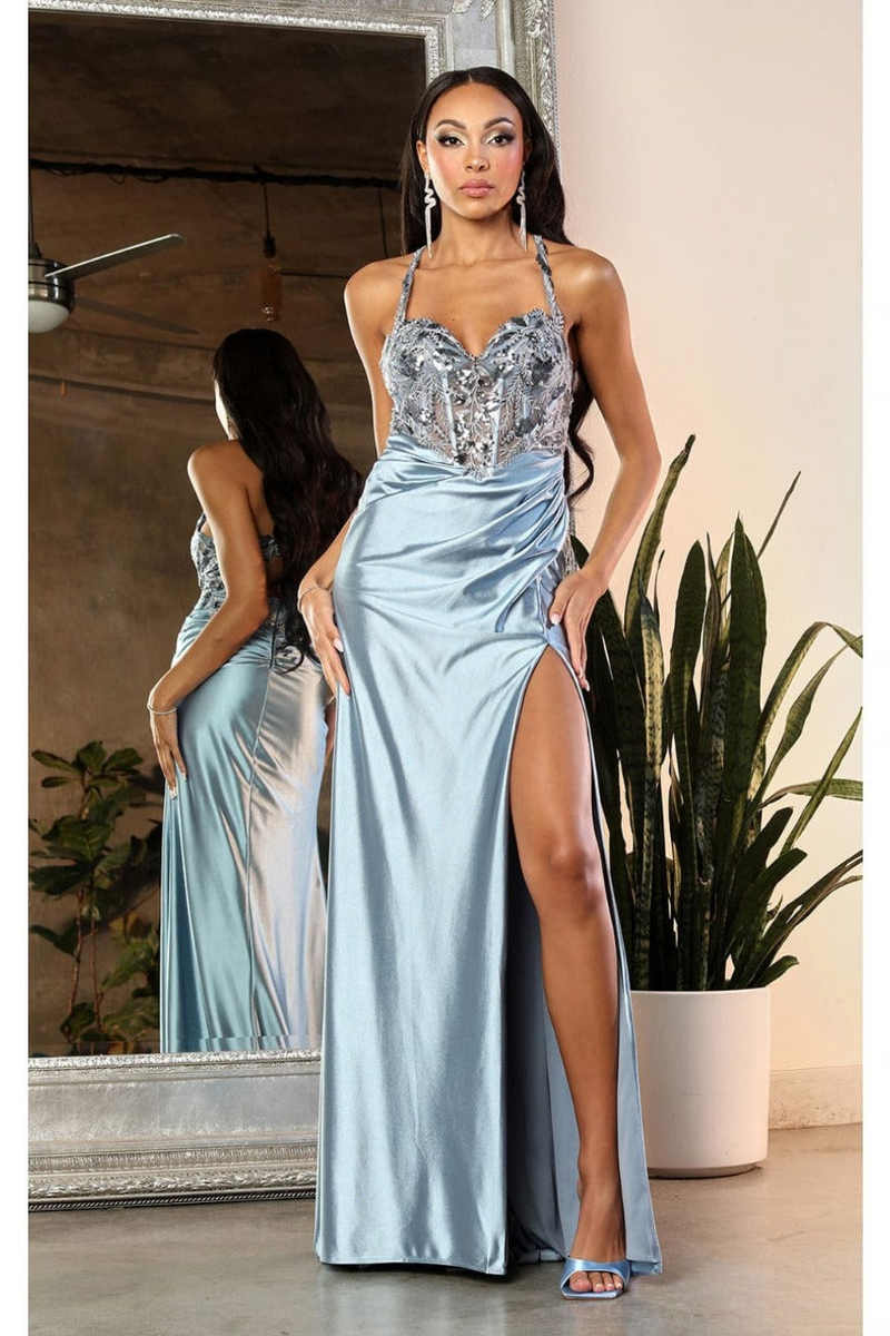 May Queen MQ2006 Cut Out Back Sleeveless Slit Formal Evening Gown