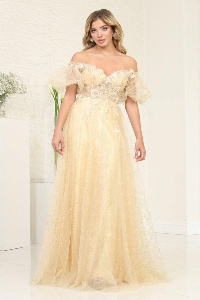 May Queen MQ2033 Sweetheart Puffed Sleeves Gala Long Gown