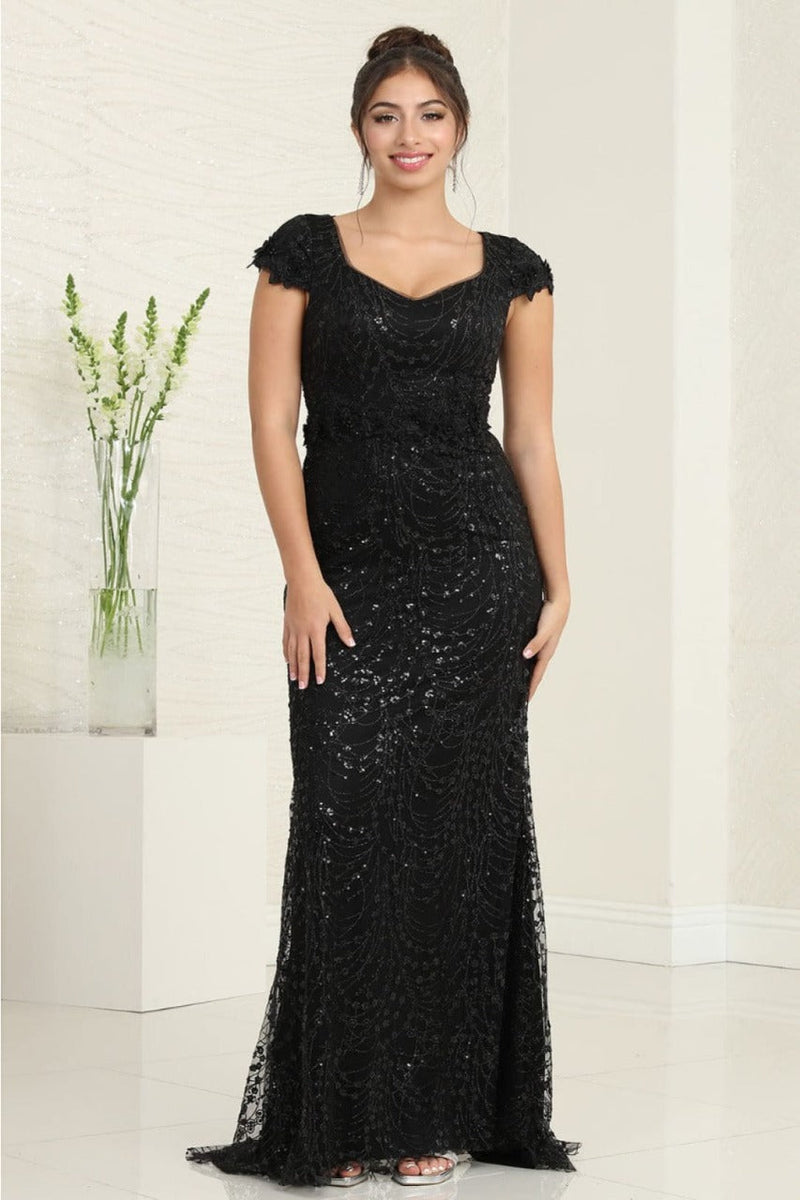 Floral Appliqued Long Mesh Formal Gown-New Collection