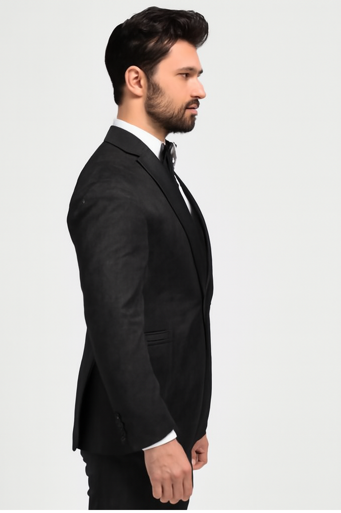 Men One Button Floral All Black Tuxedo with Shawl Lapel – 3 Piece