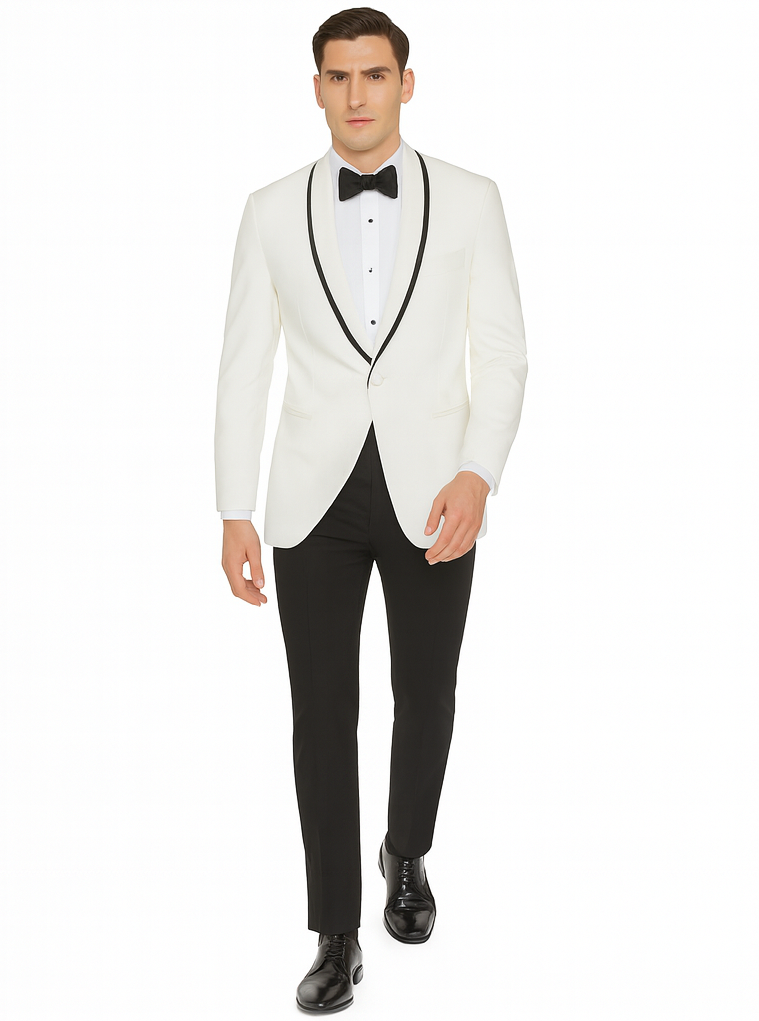 Mens White and Black Trim Collar Dinner Jacket - Mens Evening jackets - Tuxedo Dinner Jacket