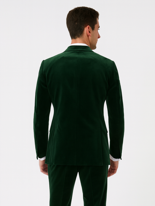 Mens Double Breasted Velvet Blazer - Green blazer