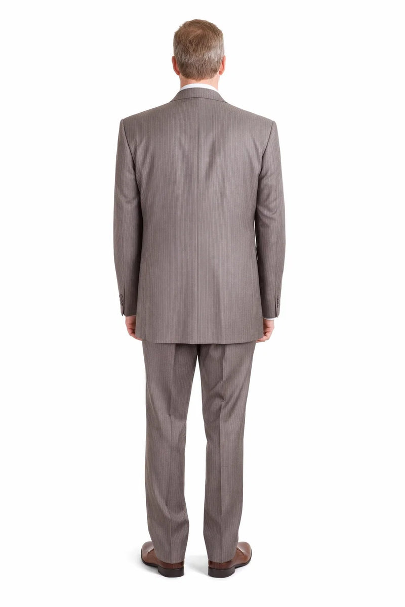 Men’s Great Gatsby Suit – 1920s Classic Fit Tan Banker Pinstripe 3 Button Suit