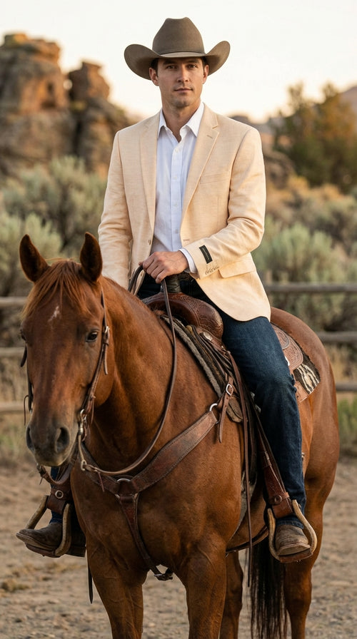 Men’s Light Tan Peachish Champaign Cowboy Blazer – Western Style Sport Coat Jacket for Country Wedding, Rodeo
