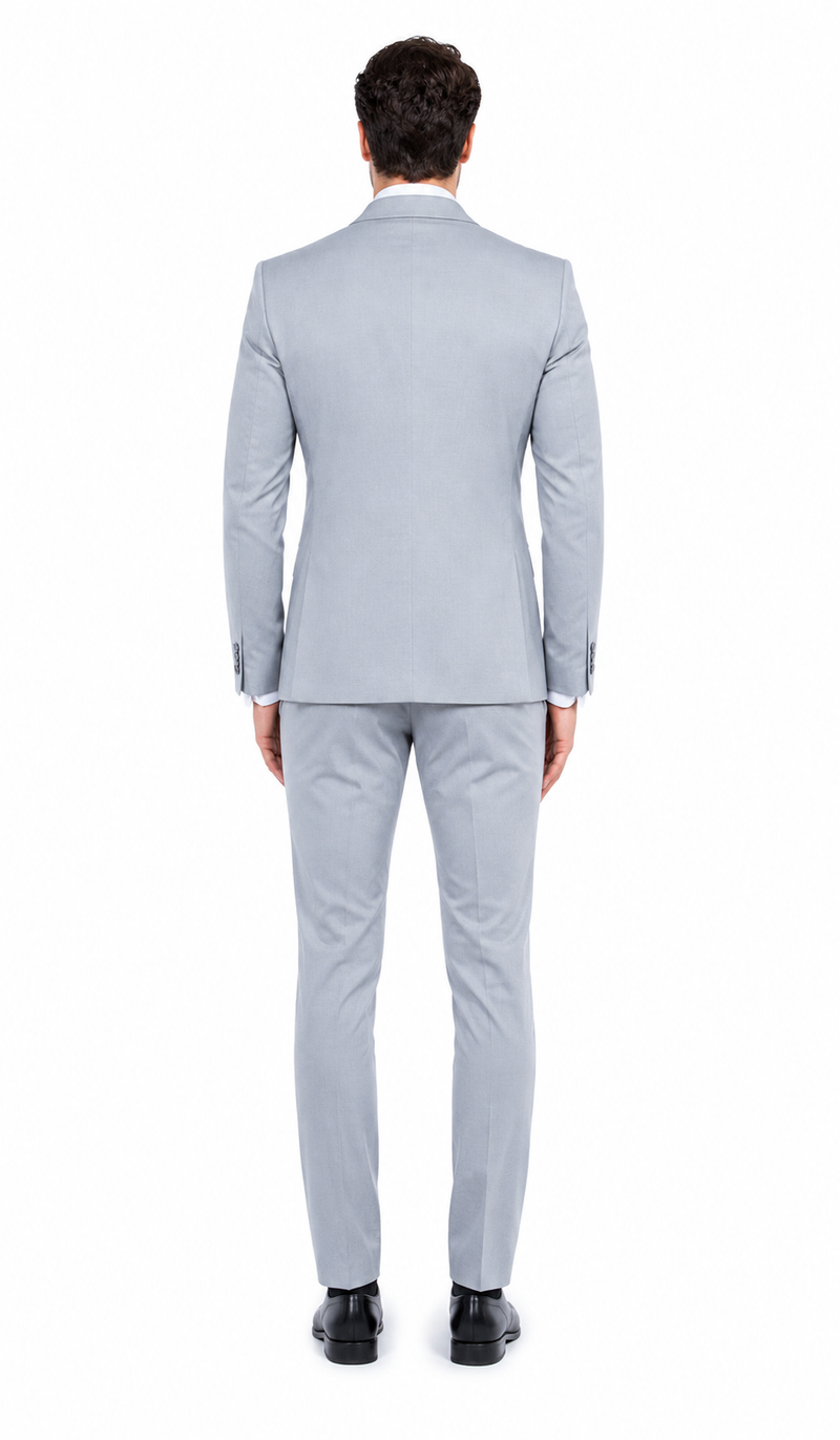 Men’s Silver Dinner Jacket – Satin Peak Lapel Tuxedo Blazer for Weddings, Prom & Formal Events in color silver grey