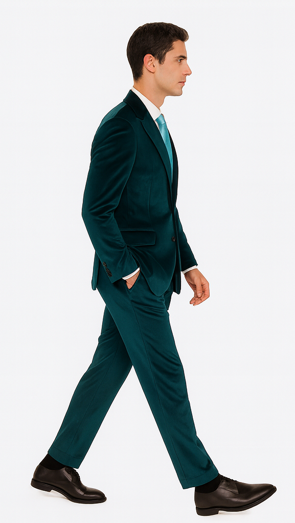 Formal Teal Velvet Suit for Men – 2-Piece Peak Lapel Slim Fit by Tazzio