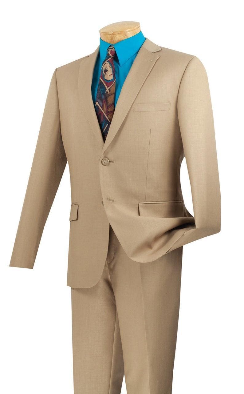Men's Cheap Slim Fit 2 Button Beige Suit With Flat Front Pant Cheap Priced Suits For Men
