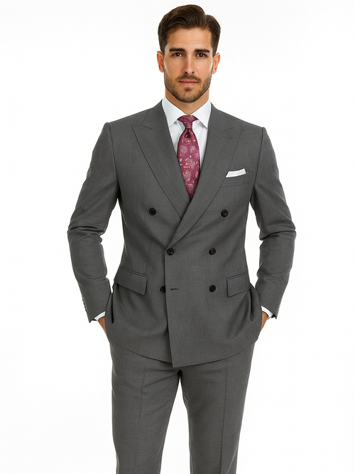 Alexander Collection - Charcoal Double Breasted 2 Piece Suit Regular Fit Tone on Tone Windowpane
