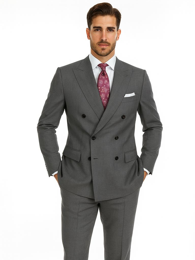 Alexander Collection - Charcoal Double Breasted 2 Piece Suit Regular Fit Tone on Tone Windowpane