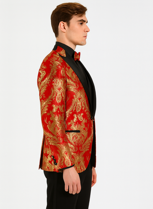 Red Gold Modern Fit 3 Piece Suit with Matching Bow Tie