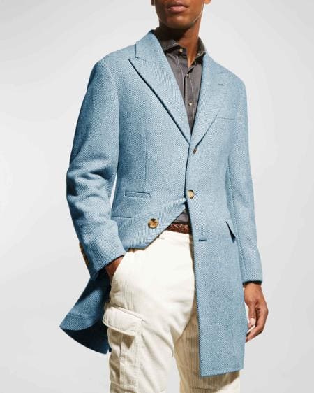 Alberto Nardoni Men's Dress Coat Light Grey ~ Silver Gray Men's overcoat  ~ Long Men's Dress Topcoat -  Winter coat main image 1