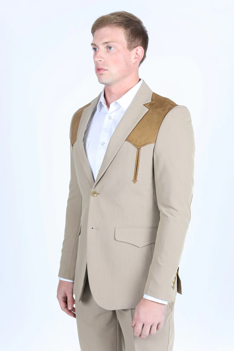 Mens Western Style Suit Coat – Premium Suede Yokes with Elbow Patch Detail