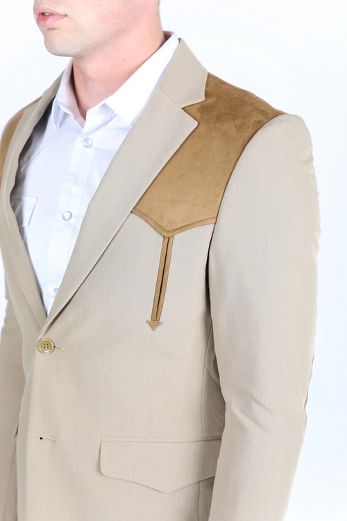 Mens Western Style Suit Coat – Premium Suede Yokes with Elbow Patch Detail