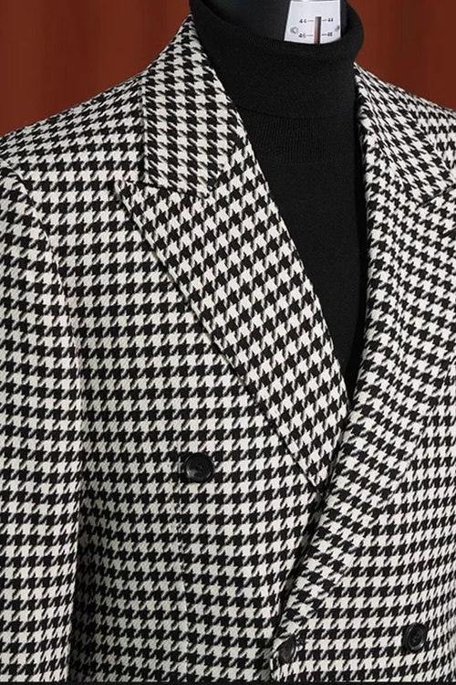 Men’s Modern Fit Houndstooth Blazer – Black & White 100% Wool