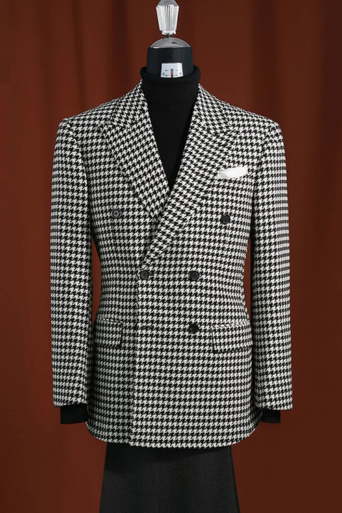 Men’s Modern Fit Houndstooth Blazer – Black & White 100% Wool