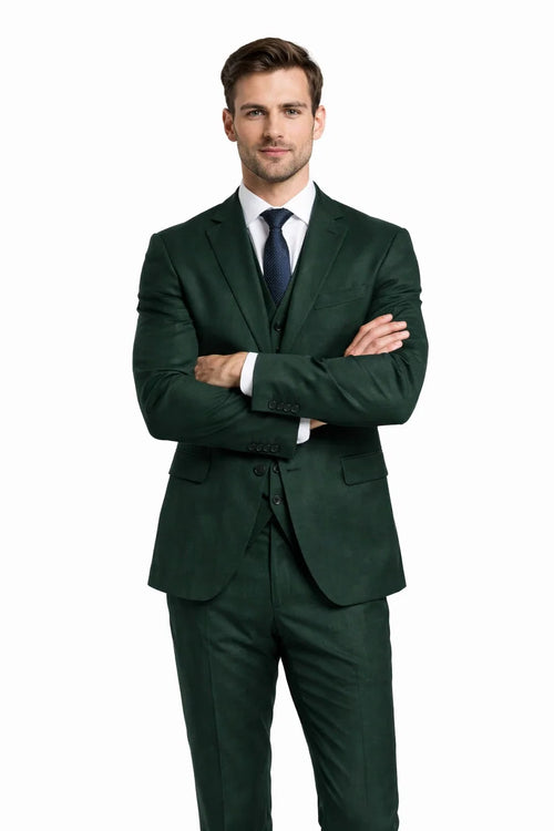 Men's Two Button Vested Notch Lapel Matching Vest and Basic Suit in Hunter Green