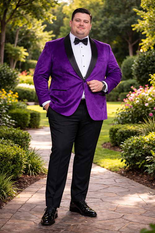 Mens 1 Button Velvet Tuxedo Dinner Jacket in Purple