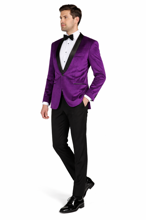Mens 1 Button Velvet Tuxedo Dinner Jacket in Purple