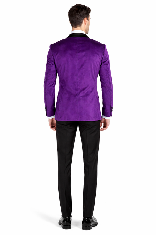 Mens 1 Button Velvet Tuxedo Dinner Jacket in Purple