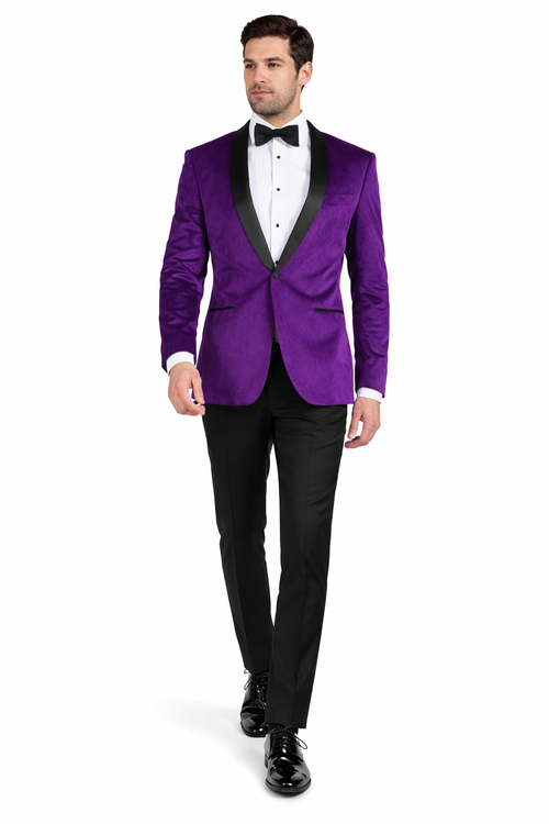 Mens 1 Button Velvet Tuxedo Dinner Jacket in Purple