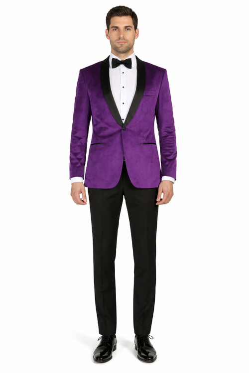 Mens 1 Button Velvet Tuxedo Dinner Jacket in Purple