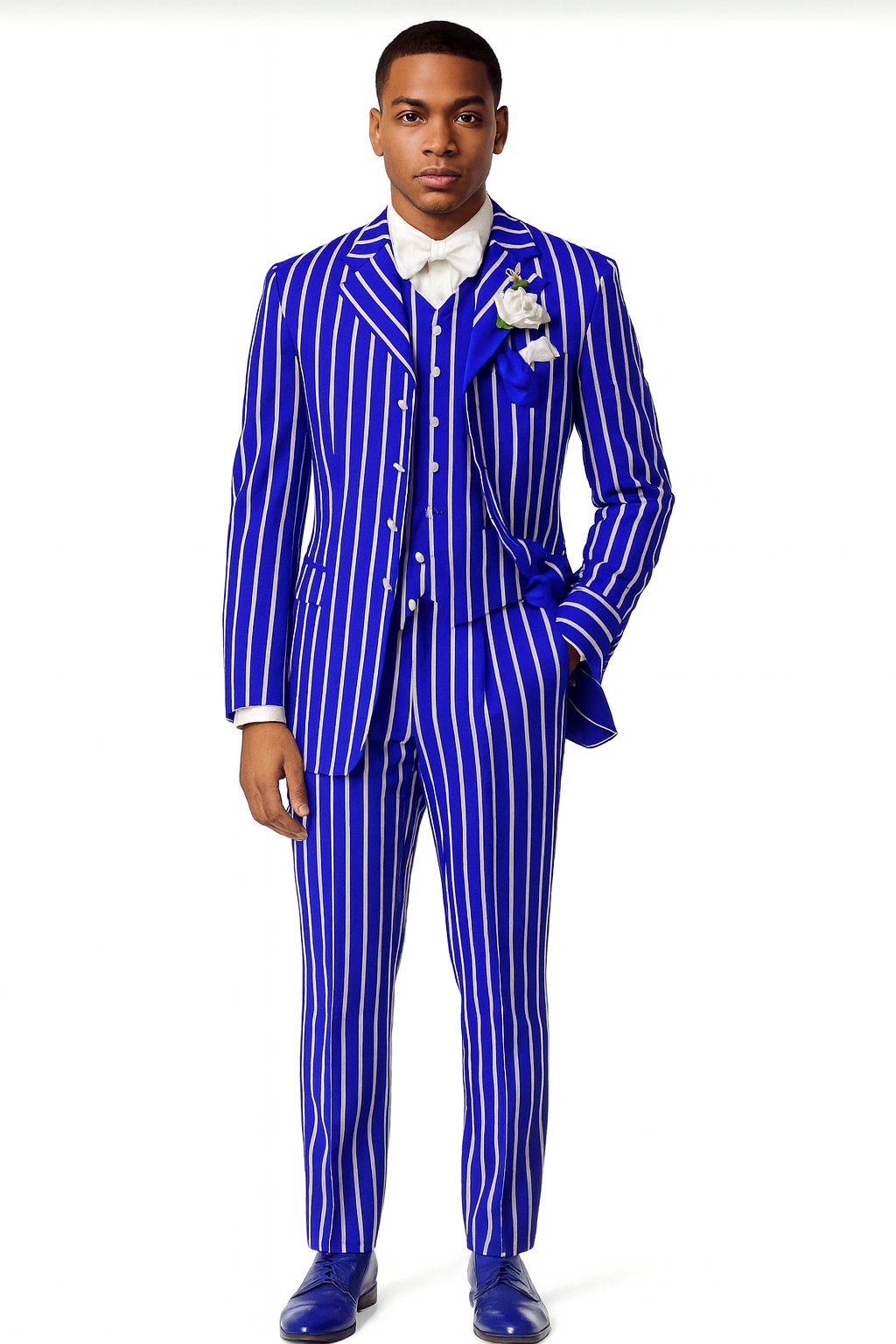 Royal Blue Pinstripe Suit - Light Blue Stripe Suit For Men - Gangster 1920s Style