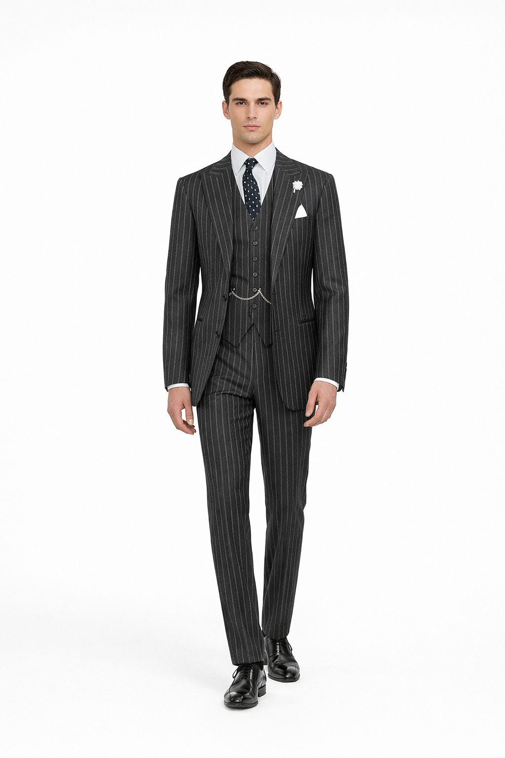 Mens 2 button Gangster Pinstripe Suit in Black & White | Alberto Nardoni