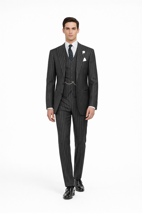 Mens 2 button Gangster Pinstripe Suit in Black & White