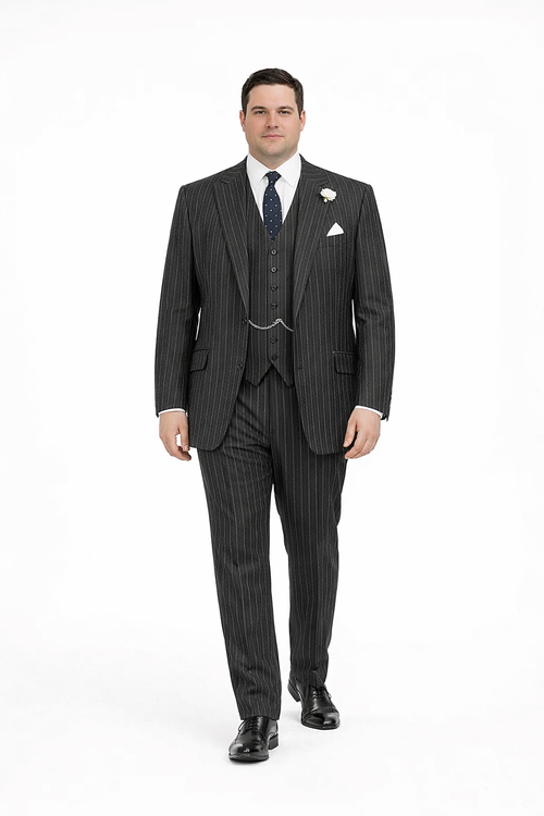 Mens 2 button Gangster Pinstripe Suit in Black & White