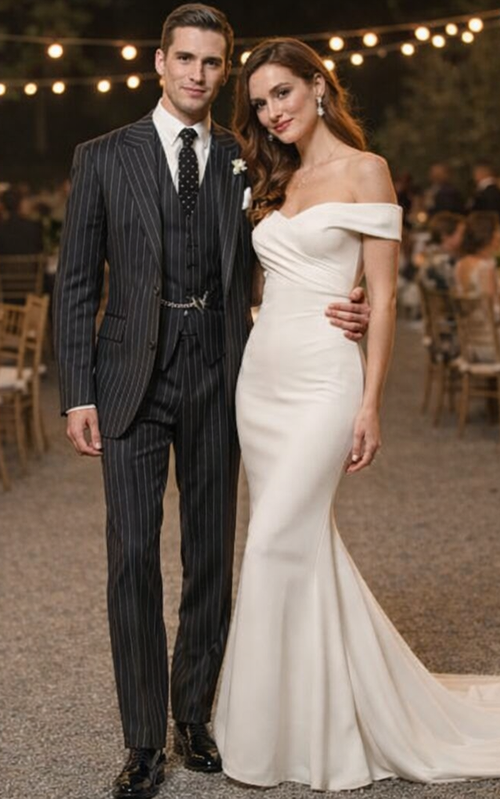 Mens 2 button Gangster Pinstripe Suit in Black & White