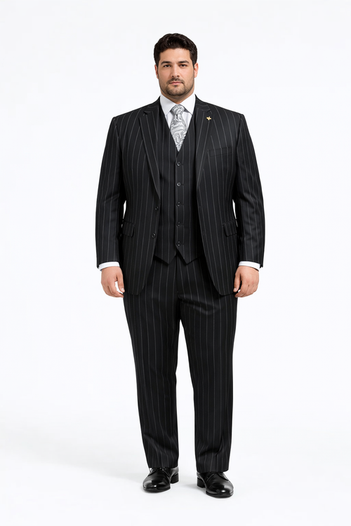 Gangster Suit - Mobster Suit - Mafia Suit For Mens 2 Button Gangster Pinstripe Suit in Black