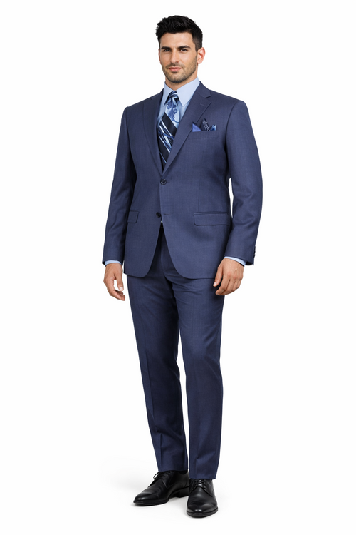 Mens 2 Button Modern Fit Texured Weave Suit in Blue