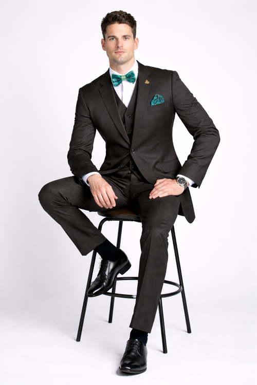 Mens 2 Button Modern Fit Vested Wool Suit in Olive