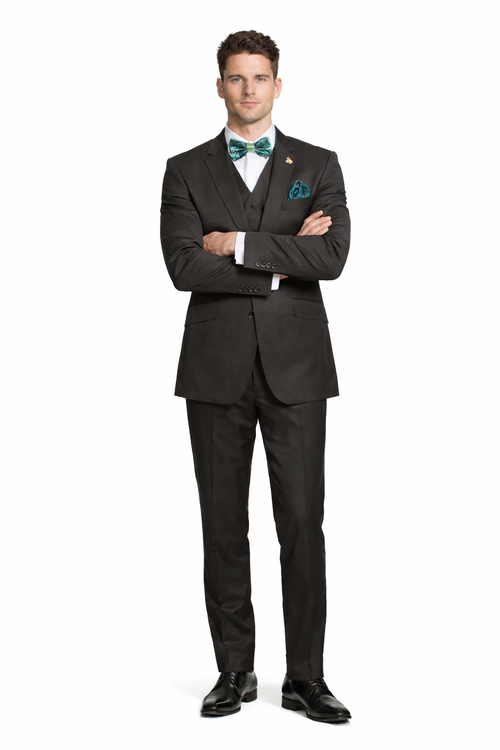 Mens 2 Button Modern Fit Vested Wool Suit in Olive