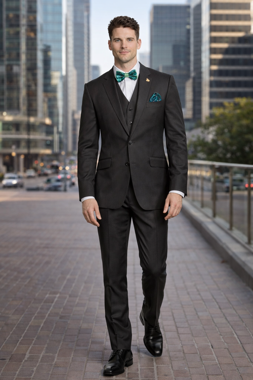 Mens 2 Button Modern Fit Vested Wool Suit in Olive