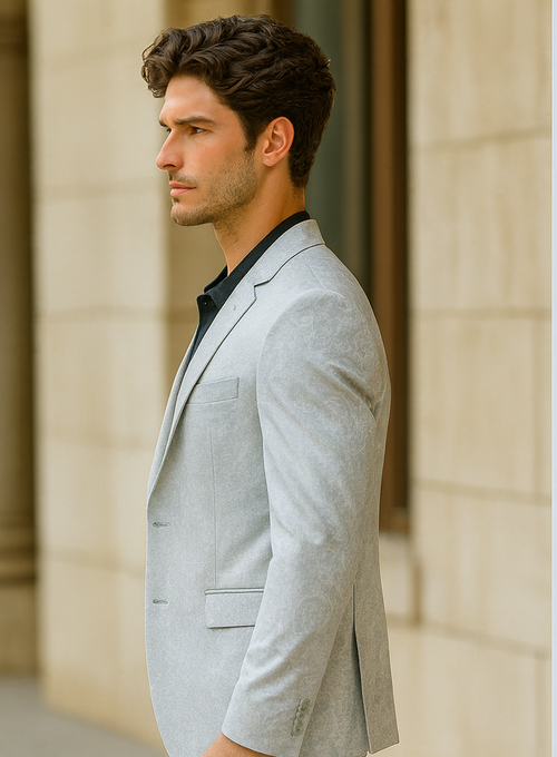 Mens 2 Button Slim Fit Paisley Prom Suit in Silver