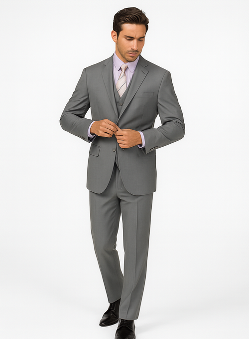 "Classic Fit Men's 3-Button Grey Vested Suit - Basic Style"