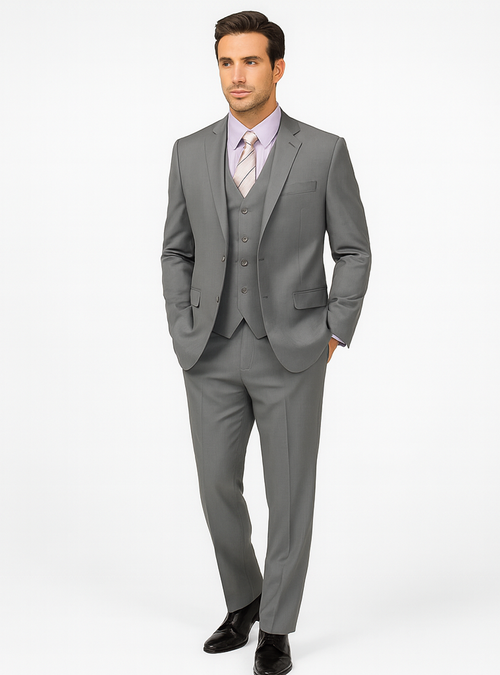 "Classic Fit Men's 3-Button Grey Vested Suit - Basic Style"