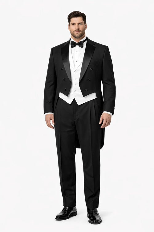 Mens 3pc Vested Classic 6 button Tail Tuxedo in Black