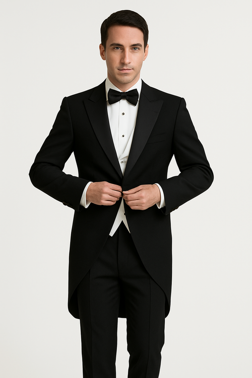 Mens 3pc Vested Classic Tail Tuxedo in Black