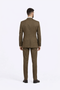 Brown double-breasted suit made of a textured fabric, featuring a notched collar. The jacket has two visible back vent openings. The trousers are tailored to a straight fit.