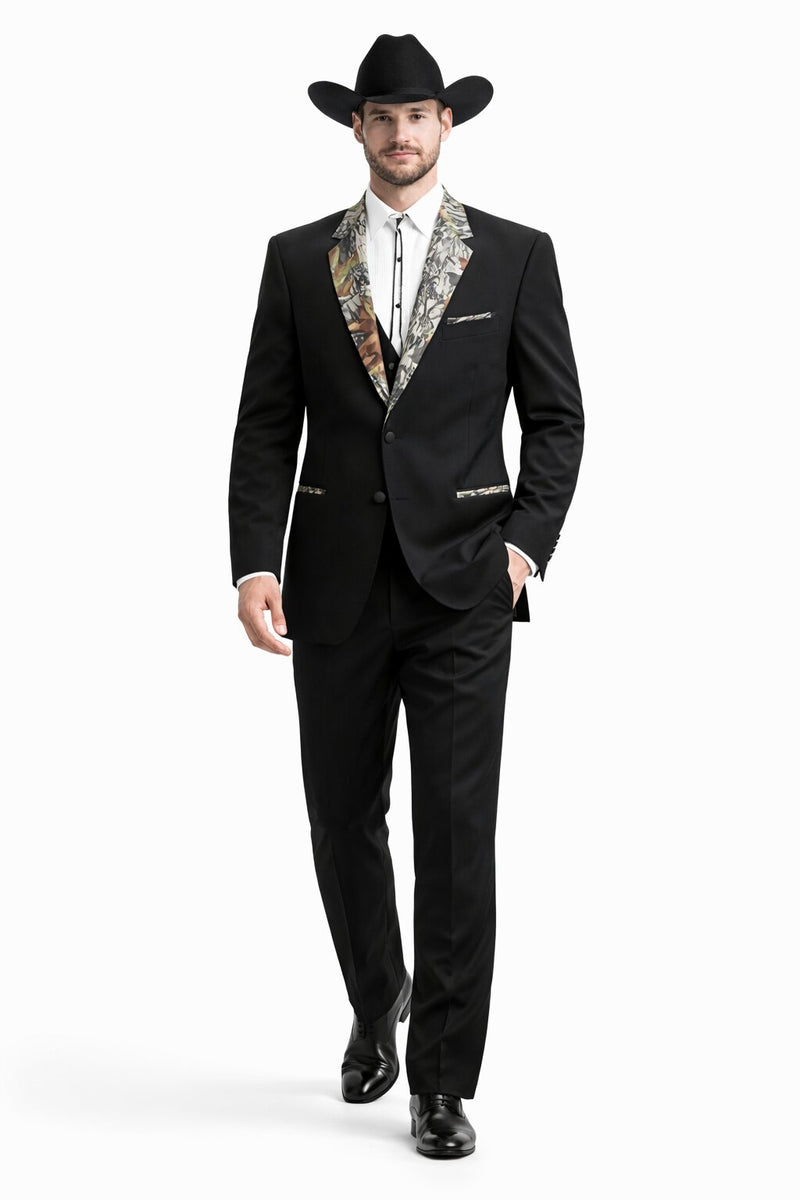 Army Green Tuxedo - Camouflage Patterned - Two Toned Vested Olive Camo 2 Button Single Breasted Tuxedo