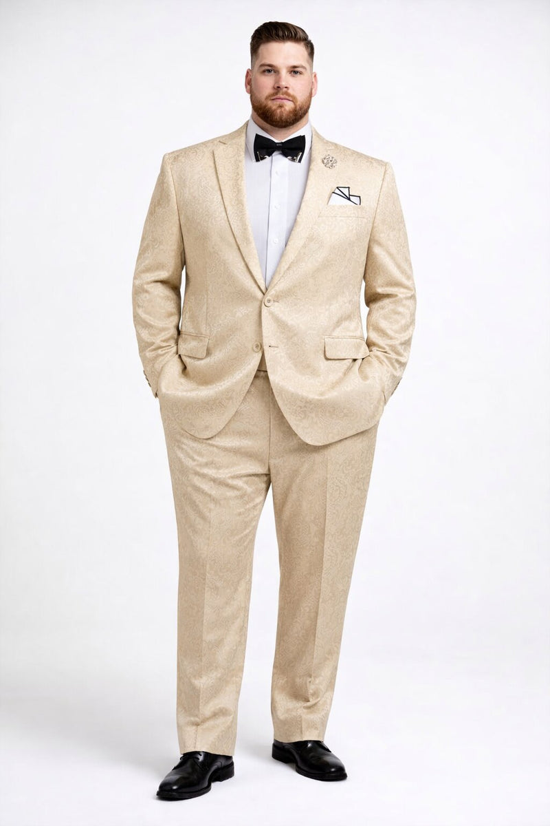 Beige Men's Slim Fit Paisley Wedding & Prom 2026 Suit - Shiny Finish