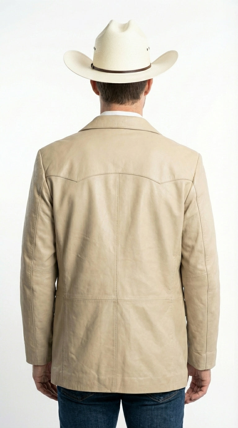 Mens Beige Sand Bone Real Leather Cowboy Western Blazer – Classic Western Style Leather Jacket Casual Formal Ranch Coat for Men