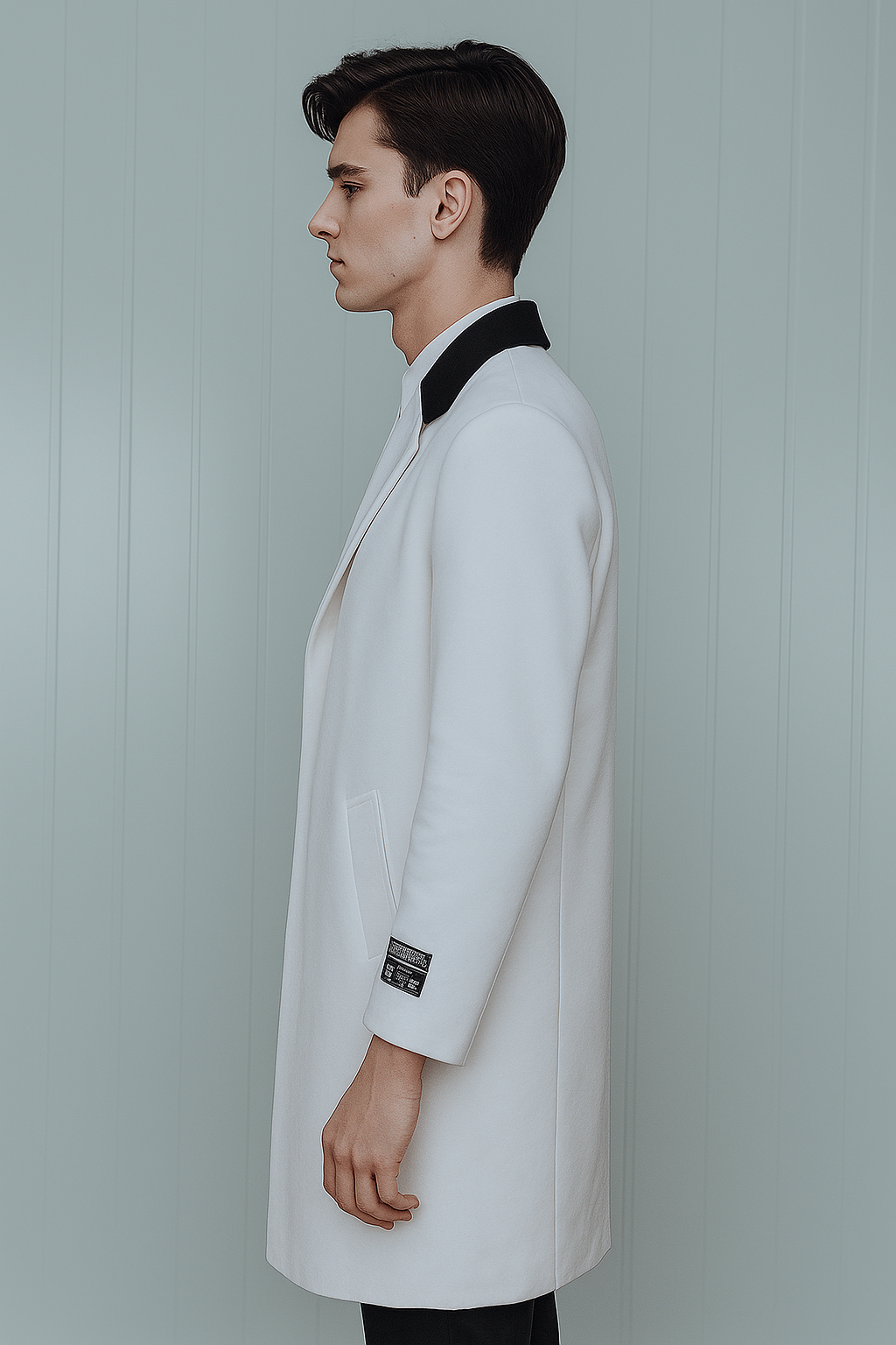 Belted White Wool And Cashmere Mens Overcoat