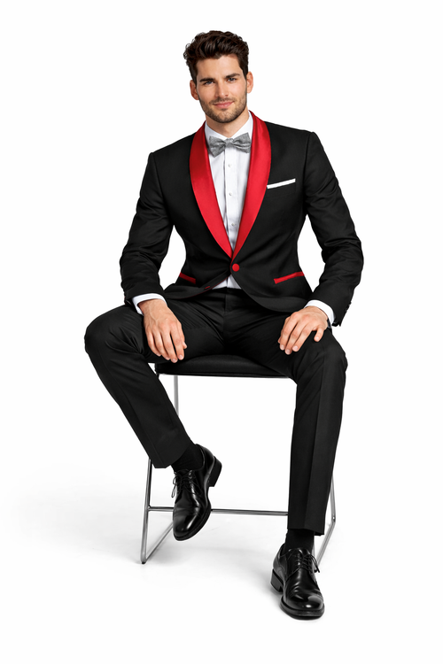 Holiday Suit - Christmas Suit - Christmas Blazer Men's Black And Red Two Toned Tuxedo Suit - Red Tuxedo