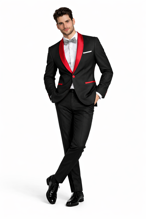 Holiday Suit - Christmas Suit - Christmas Blazer Men's Black And Red Two Toned Tuxedo Suit - Red Tuxedo