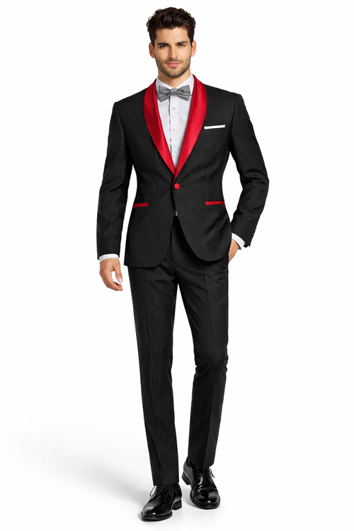 Holiday Suit - Christmas Suit - Christmas Blazer Men's Black And Red Two Toned Tuxedo Suit - Red Tuxedo
