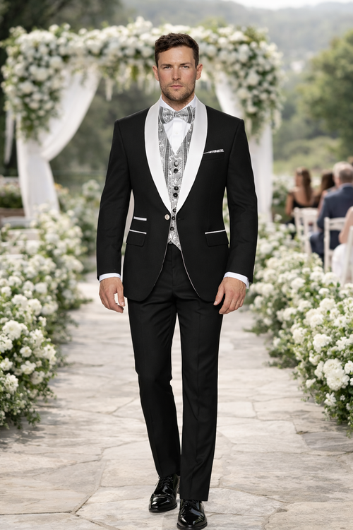 Mens Black and White Prom Suit - Black and White Wedding Groom Suit